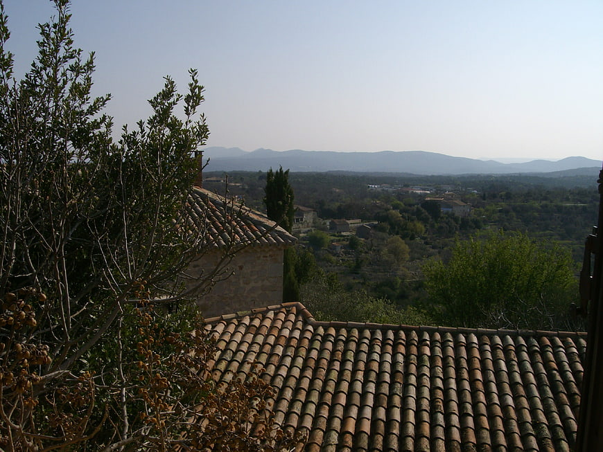 Terracotta roof tiles overlooking Cevennes valley landscape