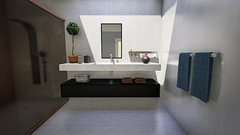 Modern Minimalist Bathroom Interior with Floating Vanity