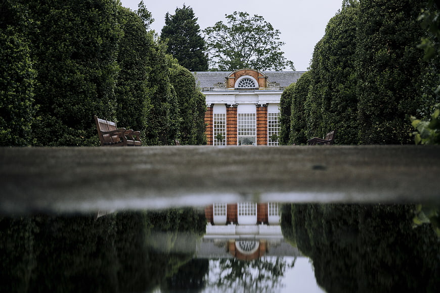 Symmetrical Garden Pavilion Reflected in Water