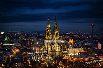 Cologne Cathedral Night Skyline with City Lights