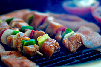 Grilled Chicken and Vegetable Skewers on BBQ Grill