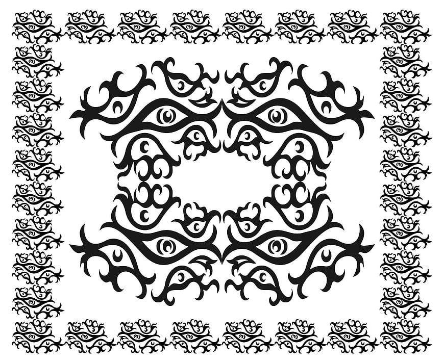 Black and white tribal eye pattern vector design