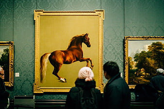 Visitors Viewing Horse Painting in Art Gallery