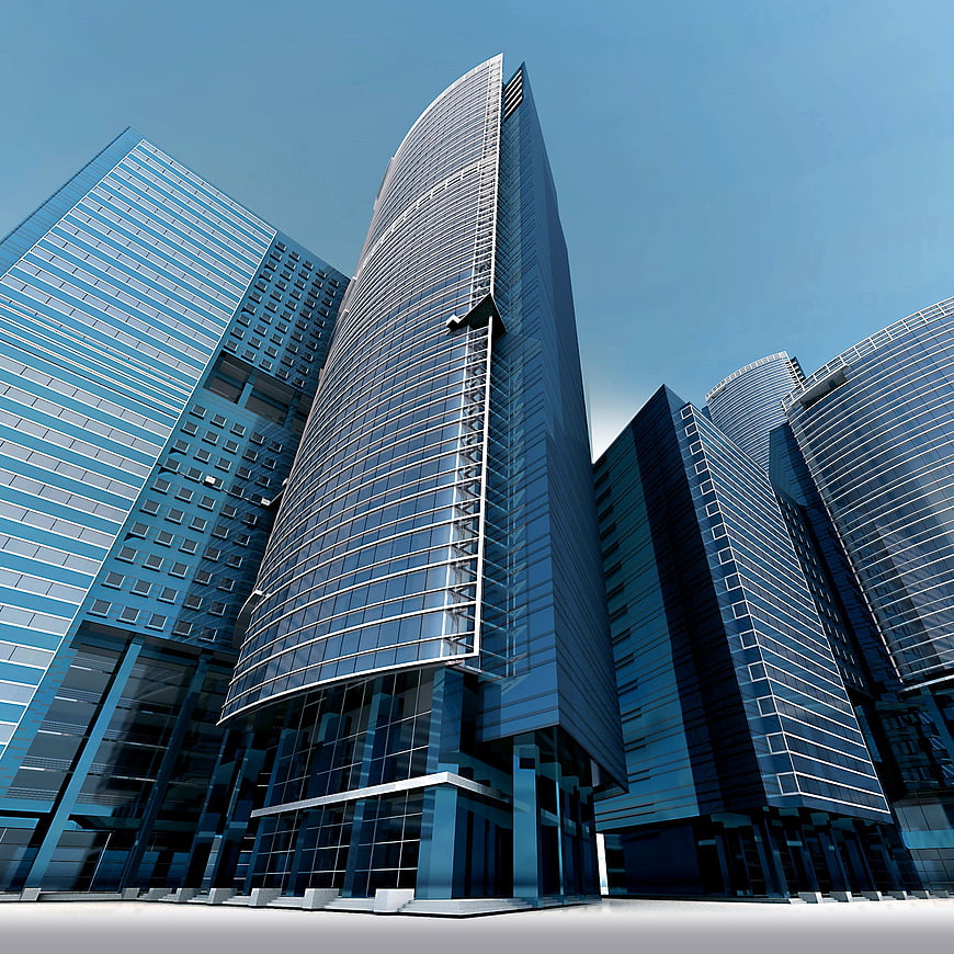 Modern Glass Skyscrapers Worms Eye View Architecture