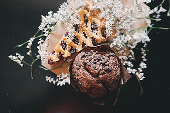Chocolate Muffin and Pie Slice with Baby's Breath Flowers