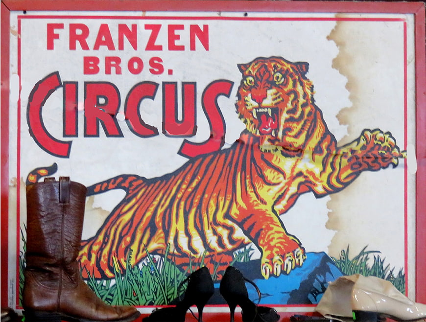Vintage Franzen Bros Circus Poster with Tiger and Shoes