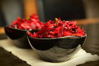 Vibrant Beetroot Salad in Black Ceramic Bowls
