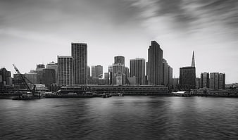 Black and White San Francisco Skyline with Ferry Building