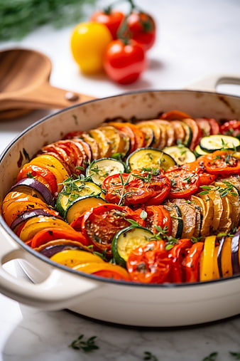Colorful Ratatouille in Cast Iron Skillet