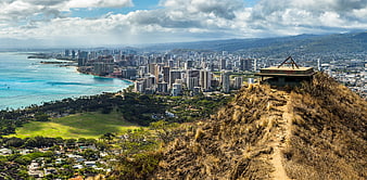 Panoramic View of Honolulu Skyline from Diamond Head Crater