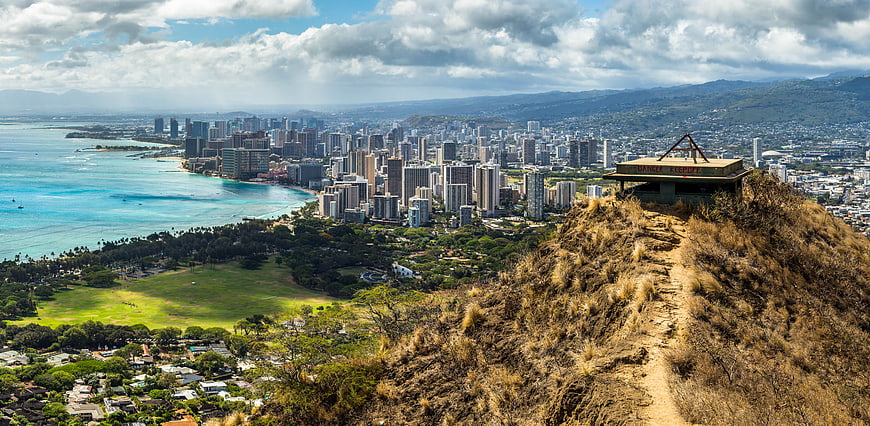 Panoramic View of Honolulu Skyline from Diamond Head Crater