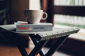 Vintage Catch-22 Book and Coffee Cup on Tray