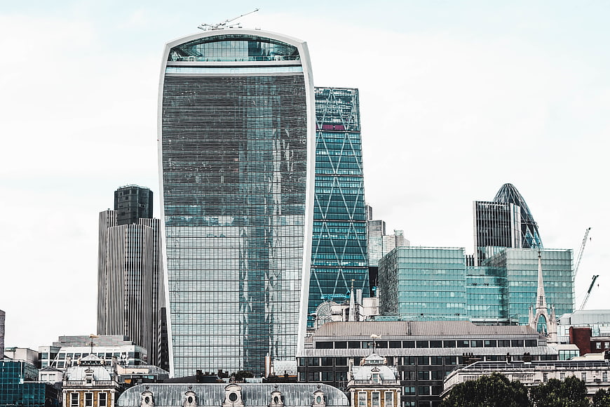 London City Skyline with 20 Fenchurch Street and Gherkin