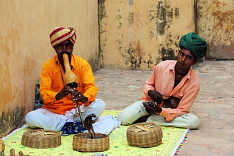 Traditional Indian Snake Charmer Playing Musical Instrument
