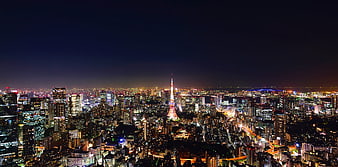 Panoramic Night View of Tokyo Cityscape with Tokyo Tower
