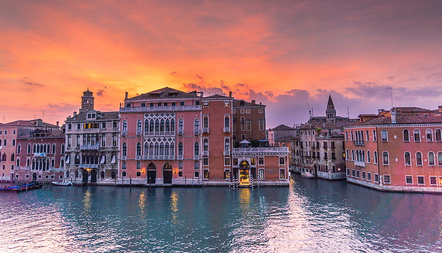 Venice Canal Sunset with Historic Architecture