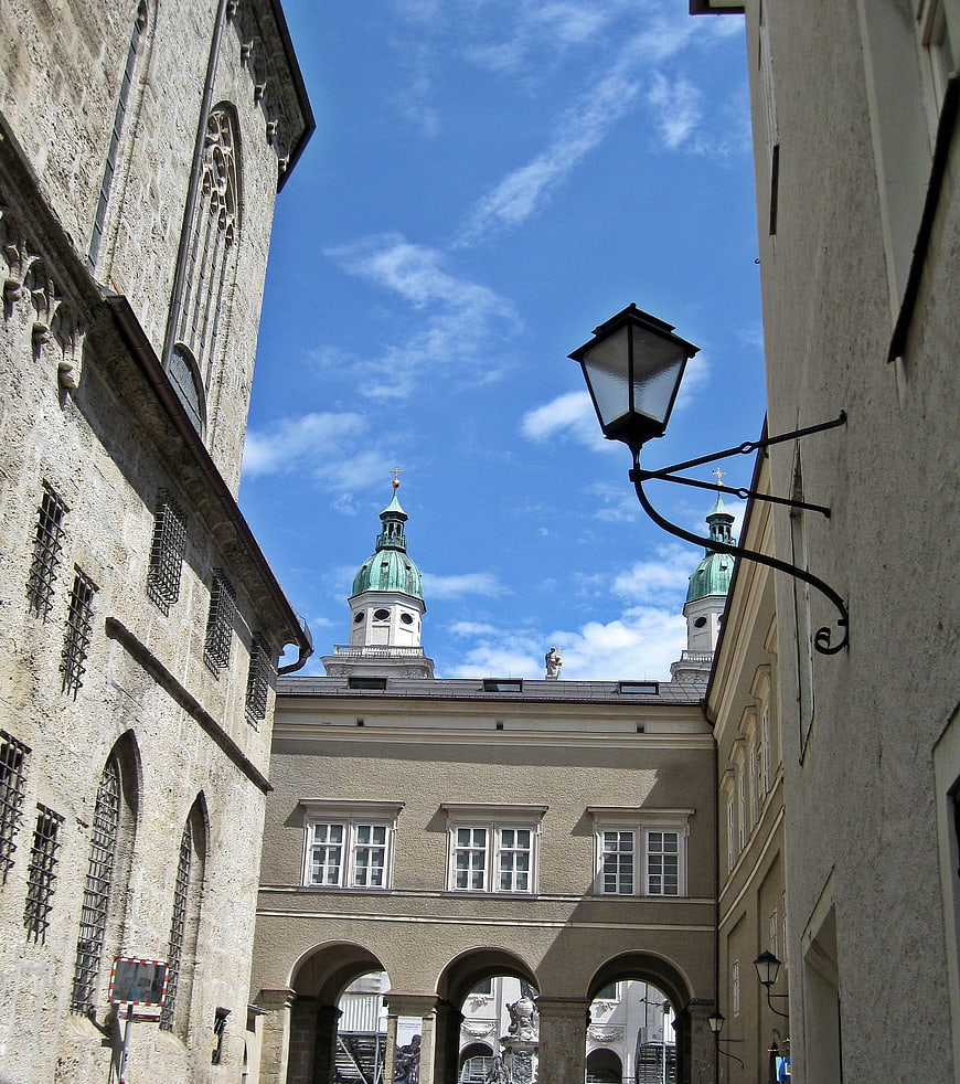 Salzburg Cathedral Towers Viewed Through Historic Archway