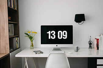 Modern minimalist home office workspace with computer
