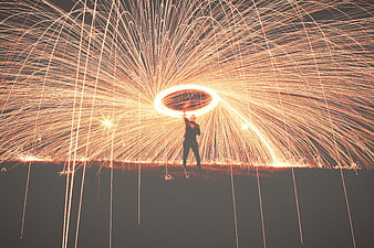 Steel wool fire spinning performance at night