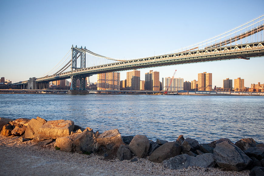 Williamsburg Bridge over East River with Manhattan Skyline
