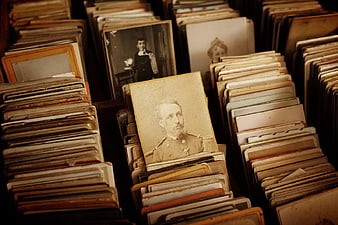 Vintage Antique Photograph Collection in Wooden Box
