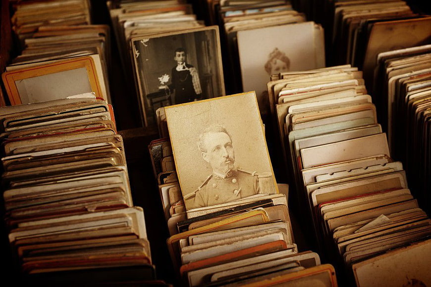 Vintage Antique Photograph Collection in Wooden Box