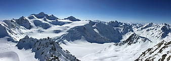Panoramic View of Snow-Covered Pitztal Glacier Mountains