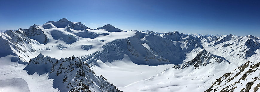 Panoramic View of Snow-Covered Pitztal Glacier Mountains