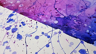 Abstract Watercolor Painting With Purple And Blue Splatters