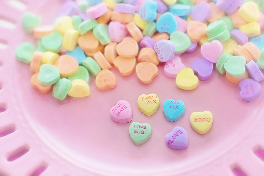 Pastel Conversation Hearts on Pink Plate