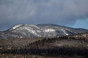 Snowy Mountain Range Under Dramatic Cloudy Sky