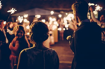 Bride and Groom Sparkler Send Off at Night Wedding