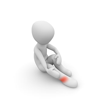 3D Man Holding Ankle with Red Pain Indicator