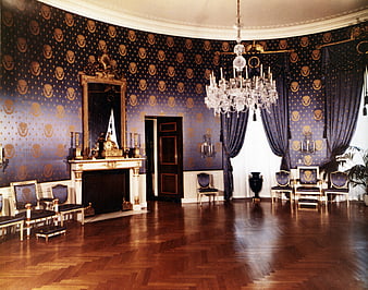 Historic Blue Room Interior at The White House with Chandelier