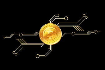 Bitcoin Coin On Circuit Board Background