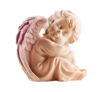 Sleeping Cherub Angel Sculpture with Pink Wings