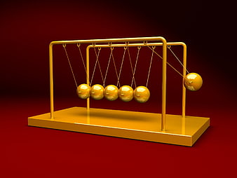 Golden Newton's Cradle on Red Background 3D Render