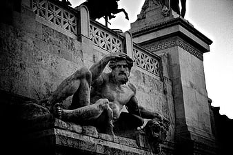 Dramatic Black and White Statue of Hercules