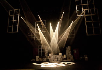Dramatic Theater Stage With Spotlights And Floating Window Frames
