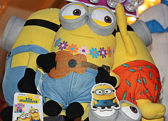 Minions plush toys with ukulele and flower crown