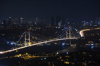 Istanbul Bosphorus Bridge Night Skyline with Light Trails