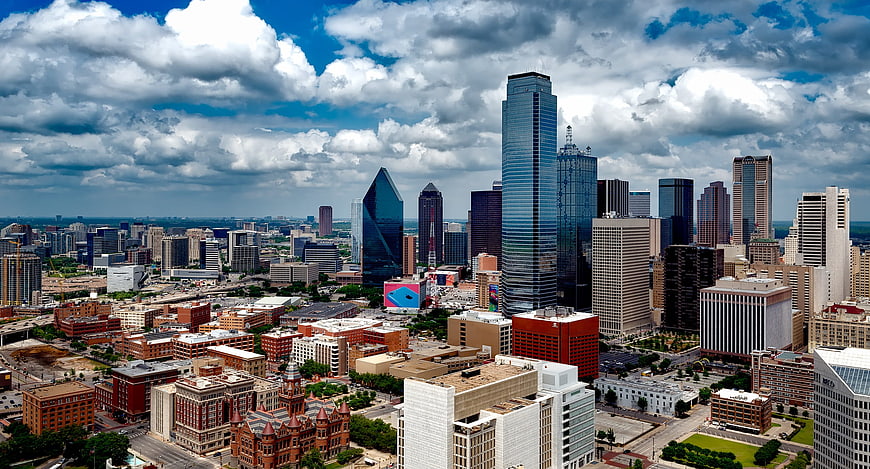 Dallas Texas Skyline Panorama with Dramatic Clouds