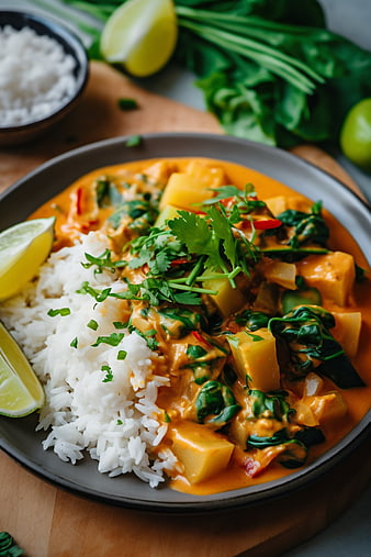 Vegan Thai Curry with Rice and Fresh Herbs