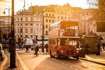 Vintage Red Double-Decker Bus in London at Golden Hour