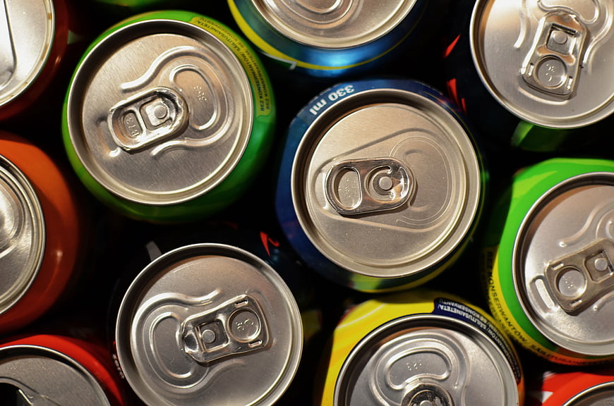 Top View of Assorted Colorful Soda Cans