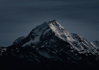 Dramatic Snow-Capped Mountain Peak at Dusk