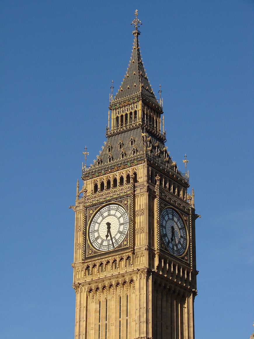 Big Ben Clock Tower Against Clear Blue Sky in London