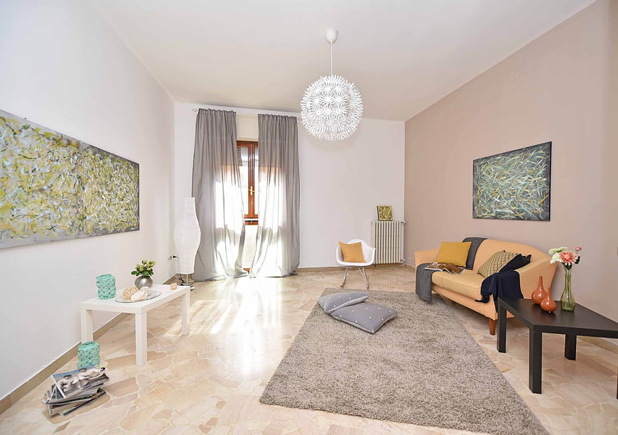 Modern Living Room with Yellow Sofa and Abstract Art