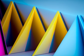 Abstract 3D Geometric Triangles in Yellow and Blue Gradient