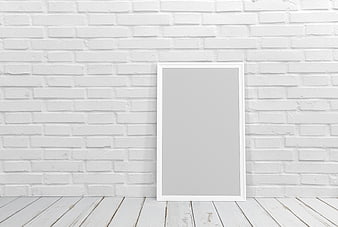 White Picture Frame Mockup on White Brick Wall